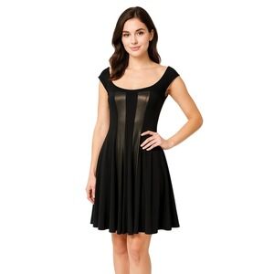 Maggy London Dress Size 2 Black‎ Tan LBD Mesh Panel Contrast Panels Stretch Chic